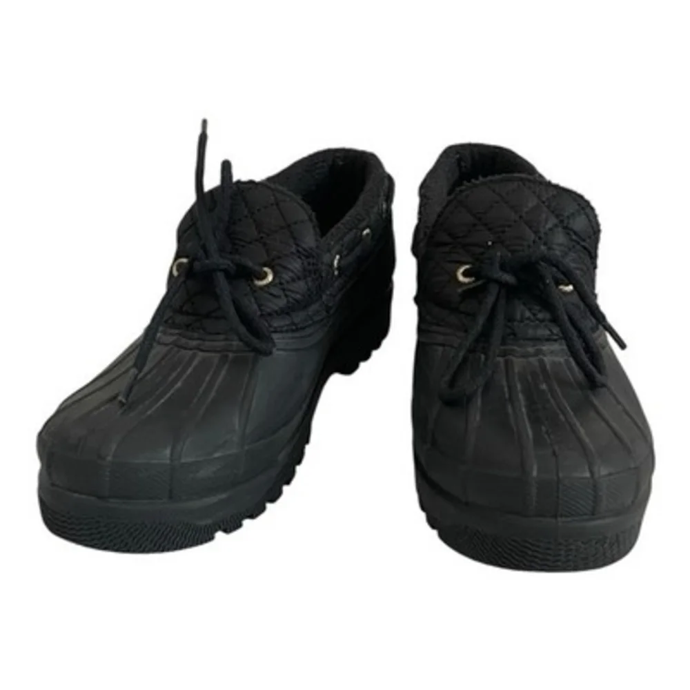 Sperry Top Sider Black Quilted Duck Boots Waterproof Rubber Womens 7.5 VG